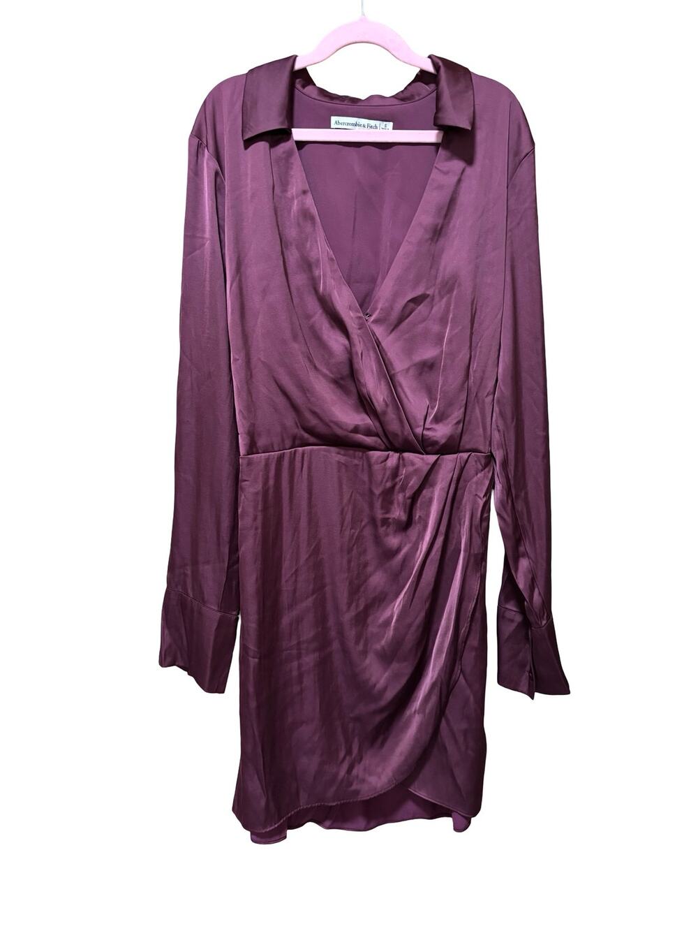 Abercrombie & Fitch Satin Wrap Mini Dress Plum Long Sleeve Small